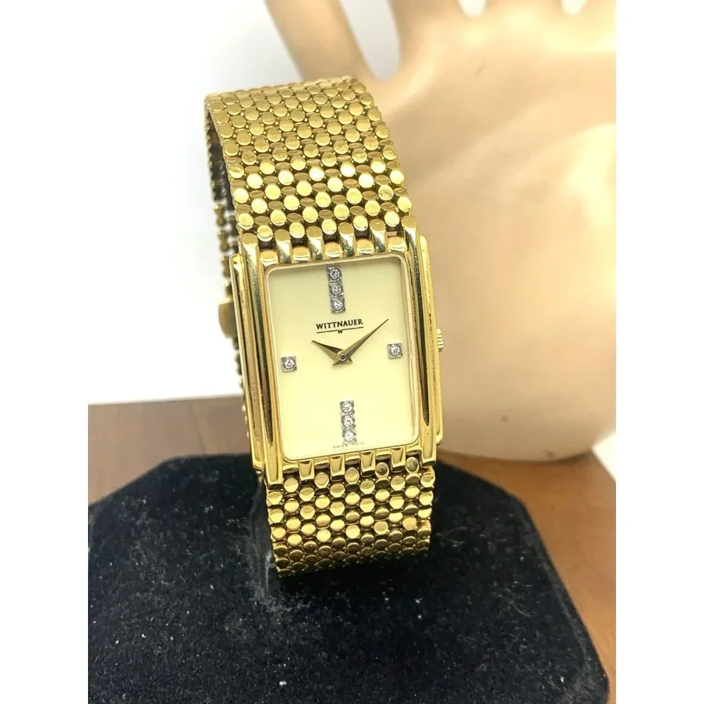 Wittnauer Men's Watch 11D12 Swiss Quartz Diamond Tank Gold Tone Steel 25x33mm